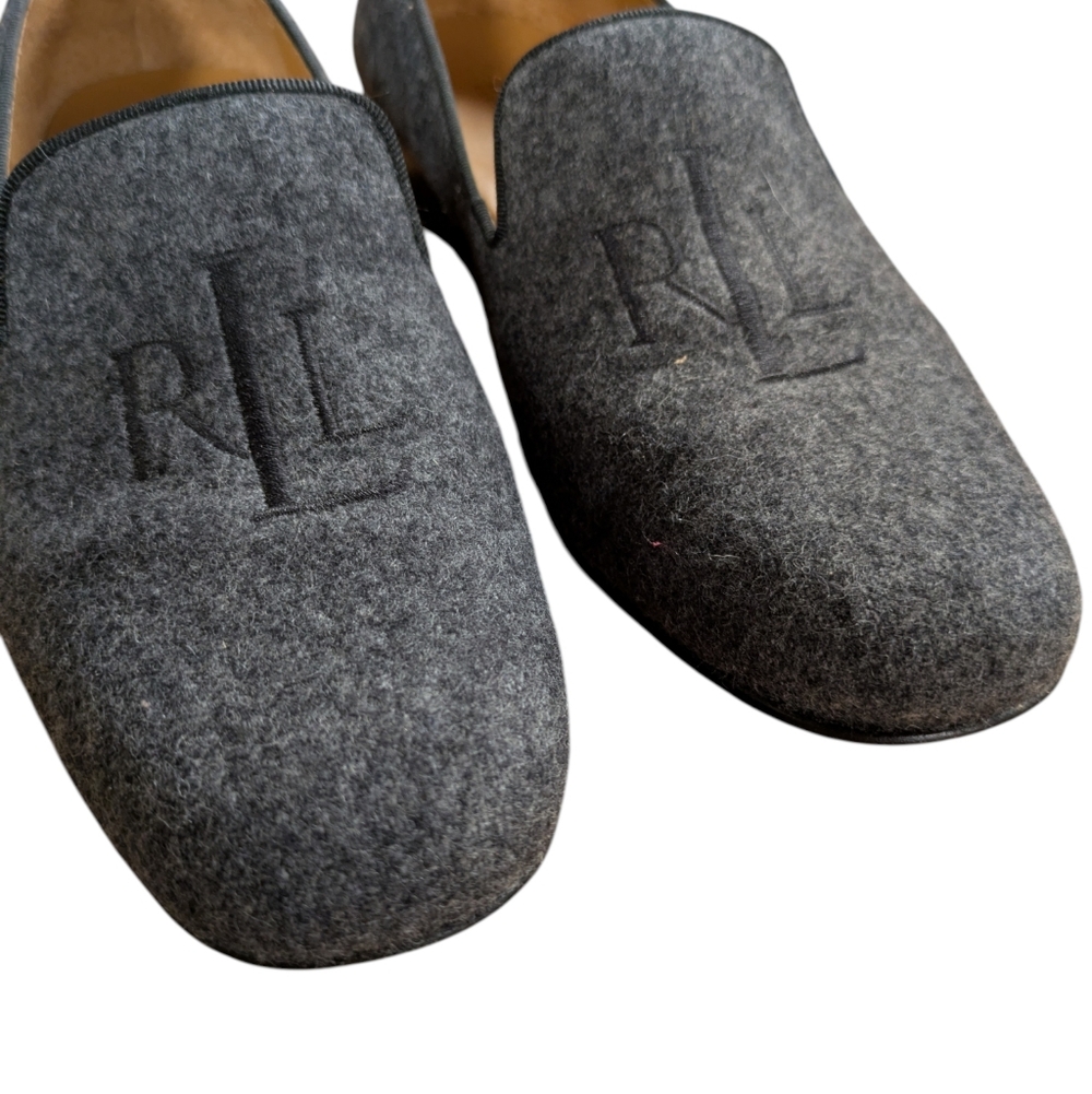 Lauren Ralph Lauren Charcoal Gray Monogrammed Wool Loafer Size 6 - Picture 9 of 11